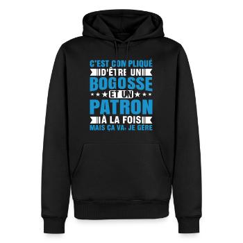 compliqué d'être un bogosse et un patron - Sweat à capuche Premium bio Homme - noir - Devant - Nico (187cm)