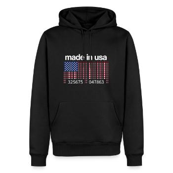 USA Flagge Barcode Made in USA Amerika Amerikaner - Männer Premium Bio Hoodie - Schwarz - Vorne - Nico (187cm)