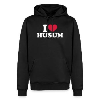 Husum - Männer Premium Bio Hoodie - Schwarz - Vorne - Nico (187cm)