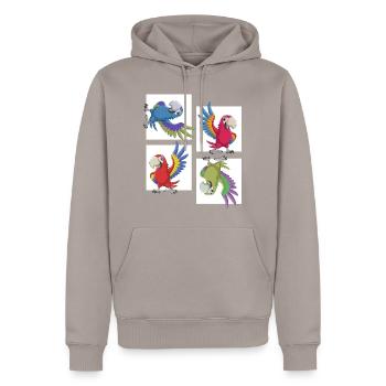 talking parrot shows colorful plumage - Men’s Premium Organic Hoodie - taupe - Front - Nico (187cm)