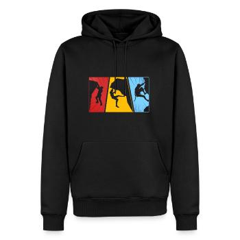 Vintage Bouldern - Männer Premium Bio Hoodie - Schwarz - Vorne - Nico (187cm)