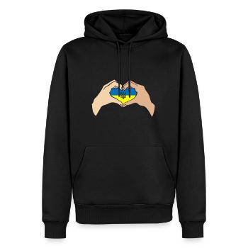 Ukraine Hand Heart Flag Support Ukraine - Männer Premium Bio Hoodie - Schwarz - Vorne - Nico (187cm)