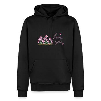 fleurs roses Je t’aime coeur - Sweat à capuche Premium bio Homme - noir - Devant - Nico (187cm)