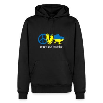 Paix Amour Ukraine Je me tiens avec l’Ukraine - Sweat à capuche Premium bio Homme - noir - Devant - Nico (187cm)