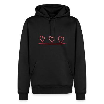 Ligne Trois Coeurs Rose - Sweat à capuche Premium bio Homme - noir - Devant - Nico (187cm)