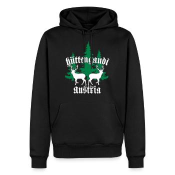 Hüttengaudi Austria 2C - Männer Premium Bio Hoodie - Schwarz - Vorne - Nico (187cm)