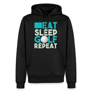 Funny Design Eat Sleep Golf Repeat Tshirt - Men’s Premium Organic Hoodie - black - Front - Nico (187cm)