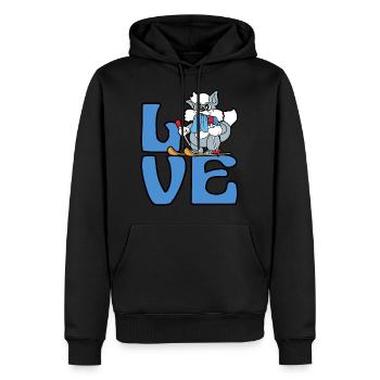 Lapin lièvre skieur ski sport d'hiver neige - Sweat à capuche Premium bio Homme - noir - Devant - Nico (187cm)