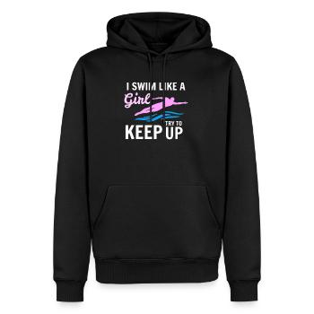 Je nage comme une fille - Je nage comme une fille - Sweat à capuche Premium bio Homme - noir - Devant - Nico (187cm)