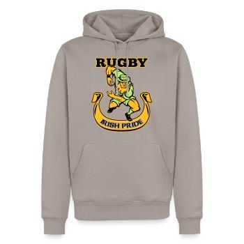 Rugby - Irish Pride - Männer Premium Bio Hoodie - Taupe - Vorne - Nico (187cm)