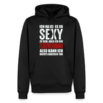 Pompier - Sweat à capuche Premium bio Homme - noir - Devant - Nico (187cm)