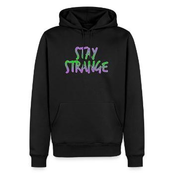 "Stay Strange" mit diesem farbenfrohen und extravaganten - Männer Premium Bio Hoodie - Schwarz - Vorne - Nico (187cm)