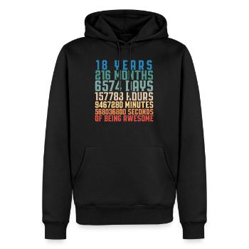 Cadeau adulte anniversaire 18 ans - Sweat à capuche Premium bio Homme - noir - Devant - Nico (187cm)