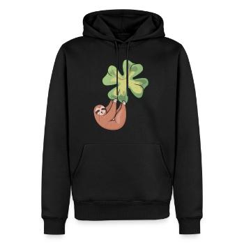 Drôle de paresse suspendu à une chemise de trèfle à quatre feuilles - Sweat à capuche Premium bio Homme - noir - Devant - Nico (187cm)