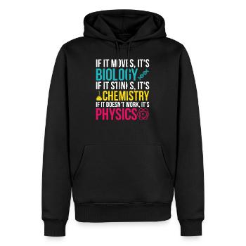 Cadeau étudiant biologie physique chimie - Sweat à capuche Premium bio Homme - noir - Devant - Nico (187cm)