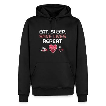Manger le sommeil sauve des vies Répéter - Sweat à capuche Premium bio Homme - noir - Devant - Nico (187cm)