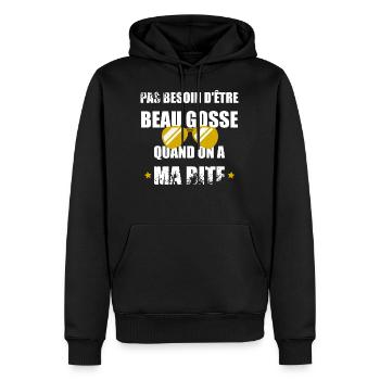 Pas besoin d'être beau gosse - Sweat à capuche Premium bio Homme - noir - Devant - Nico (187cm)