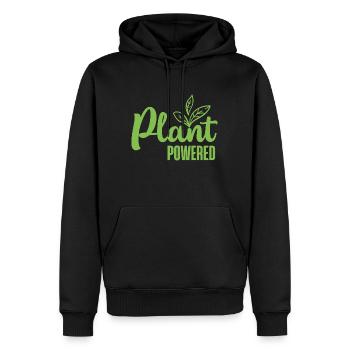 Plant Powered Vegan Geschenk - Männer Premium Bio Hoodie - Schwarz - Vorne - Nico (187cm)