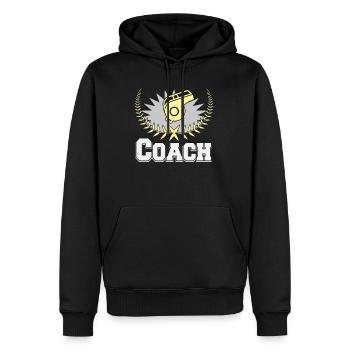 Trillerpfeife Sport Trainer - Männer Premium Bio Hoodie - Schwarz - Vorne - Nico (187cm)