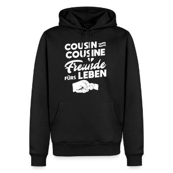 COUSIN UND COUSINE FREUNDE FÜRS LEBEN - Männer Premium Bio Hoodie - Schwarz - Vorne - Nico (187cm)