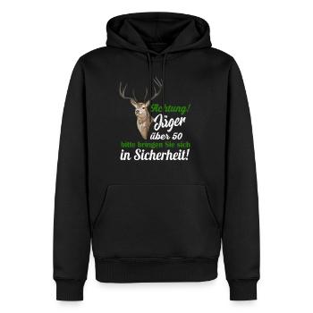 Jaeger ueber 50 lustiges Geschenk - Männer Premium Bio Hoodie - Schwarz - Vorne - Nico (187cm)