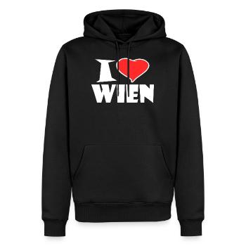 J'aime Vienne - Sweat à capuche Premium bio Homme - noir - Devant - Nico (187cm)