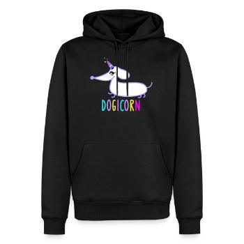 Dackel als Einhorn (b) - Männer Premium Bio Hoodie - Schwarz - Vorne - Nico (187cm)