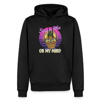 Retro Ananas Sommer Vibes in meinem Kopf - Männer Premium Bio Hoodie - Schwarz - Vorne - Nico (187cm)