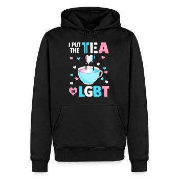 Put The Tea in LGBT Trans Flag - Men’s Premium Organic Hoodie - black - Front - Nico (187cm)