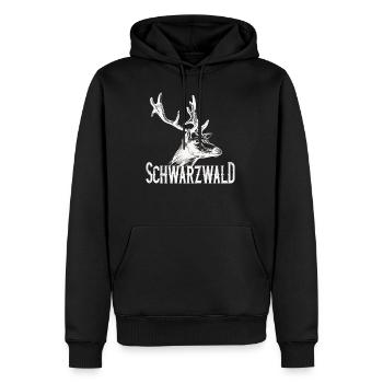 Schwarzwald Heimat mit Hirsch - Männer Premium Bio Hoodie - Schwarz - Vorne - Nico (187cm)