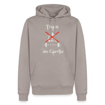 Team no cardio - Men’s Premium Organic Hoodie - taupe - Front - Nico (187cm)