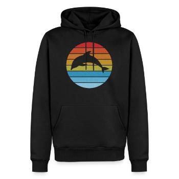 Vintage retro Streifen Delfin Silhouette - Männer Premium Bio Hoodie - Schwarz - Vorne - Nico (187cm)