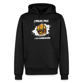 J'peux pas j'ai hamburger / Cadeau nourriture - Sweat à capuche Premium bio Homme - noir - Devant - Nico (187cm)