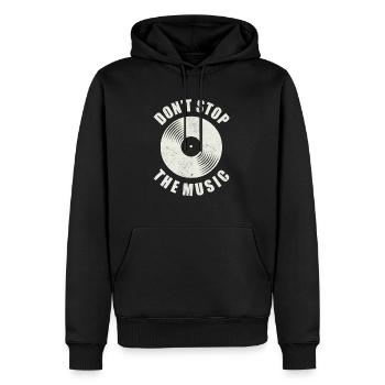 Vintage vinyl record DJ musician saying music - Men’s Premium Organic Hoodie - black - Front - Nico (187cm)