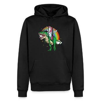 Unicorn rides on T-Rex funny kids men - Men’s Premium Organic Hoodie - black - Front - Nico (187cm)