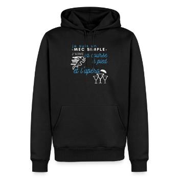 Un mec simple j'aime la course à pied et l'apéro - Sweat à capuche Premium bio Homme - noir - Devant - Nico (187cm)
