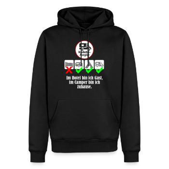 Im Hotel bin ich Gast, im Camper bin ich zuhause. - Männer Premium Bio Hoodie - Schwarz - Vorne - Nico (187cm)