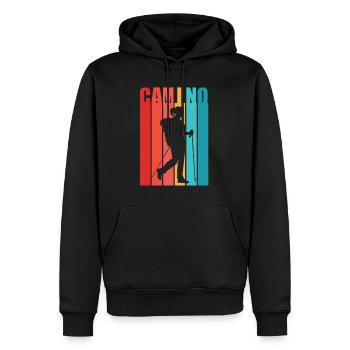 Jakobsweg Motiv Frau Pilgerin & Wanderin Camino - Männer Premium Bio Hoodie - Schwarz - Vorne - Nico (187cm)