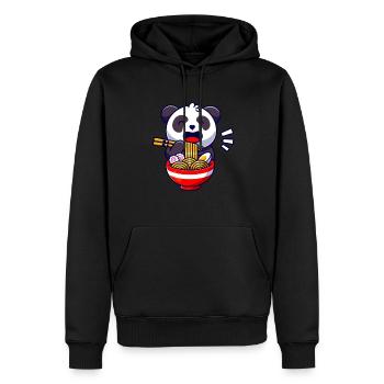 Cute panda bear eats ramen noodle soup - Men’s Premium Organic Hoodie - black - Front - Nico (187cm)