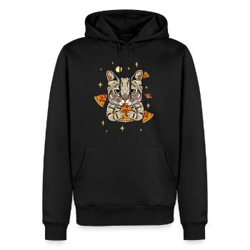 Lustige Pizza Katze im Weltall Fun - Männer Premium Bio Hoodie - Schwarz - Vorne - Nico (187cm)