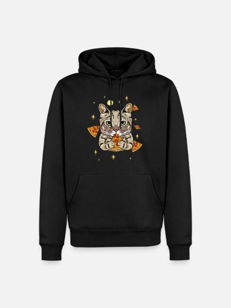 Lustige Pizza Katze im Weltall Fun - Männer Premium Bio Hoodie - Schwarz