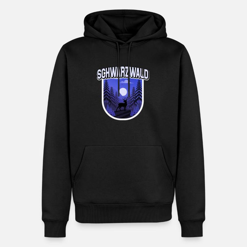 Schwarzwald Illustration Wald Bäume Hirsch - Männer Premium Bio Hoodie - Schwarz