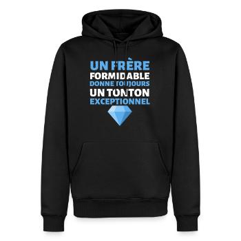 Annonce grossesse futur tonton en 2022 - Sweat à capuche Premium bio Homme - noir - Devant - Nico (187cm)