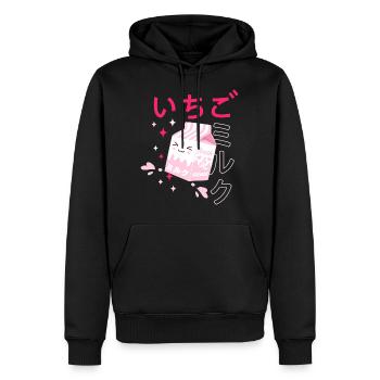 Lait fraise, Kawaii, Strawberry Milk - Sweat à capuche Premium bio Homme - noir - Devant - Nico (187cm)