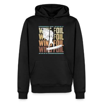 Wing Foil Wing Surf Spruch Logo Schriftzug - Männer Premium Bio Hoodie - Schwarz - Vorne - Nico (187cm)