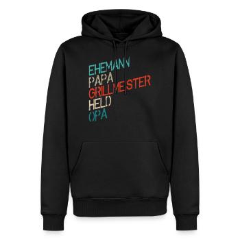 Ehemann Papa Grillmeister Held Opa Grillen - Männer Premium Bio Hoodie - Schwarz - Vorne - Nico (187cm)