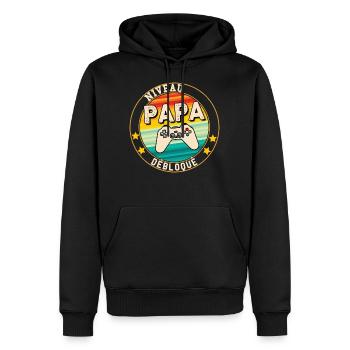 Papa, humour naissance, jeux video avec fils - Sweat à capuche Premium bio Homme - noir - Devant - Nico (187cm)