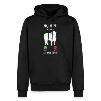 Schäfer Spruch meine Schafe rufen an Landwirt - Männer Premium Bio Hoodie - Schwarz - Vorne - Nico (187cm)