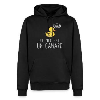 Mec - Canard - Couple - Humour - Drôle - Célib - Sweat à capuche Premium bio Homme - noir - Devant - Nico (187cm)