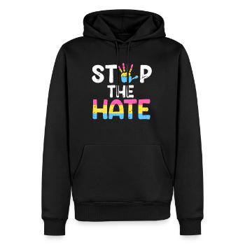 Pansexuell Spruch Stop the Hate Pansexualität - Männer Premium Bio Hoodie - Schwarz - Vorne - Nico (187cm)